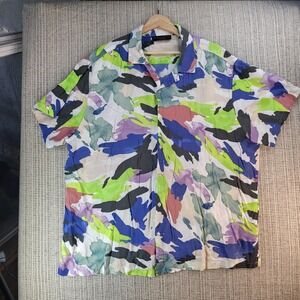 No Boundaries Shirt Mens 2XL Multicolor Abstract Camo Button‎ Up Short Sleeve